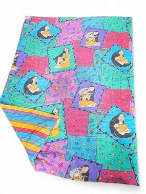 Vintage 90s Disney Pocahontas twin size comforter quilted blanket - reversible